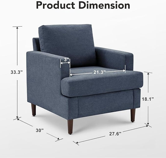 Mid-Century Accent Chair,Modern Linen Fabric Armchair for Living Room,Comfy Upholstered Reading Accent Chairs for Bedroom,Single Sofa Chair with Wood Legs (Blue Grey, 1 Pack)