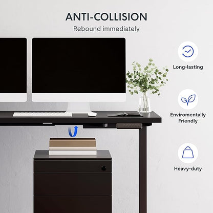 FLEXISPOT L Shaped Standing Desk, 71 x 63 Inch Electric Height Adjustable Corner Desk, Sit Stand Computer Workstation, Preset Controller, Home Office, Black Frame with Black Top, Black Drawer