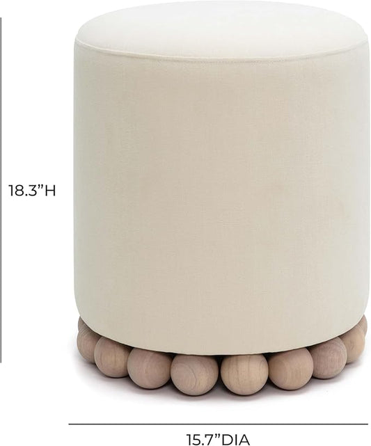 First of a Kind Ottoman Foot Rest - Cream Plywood Round Ottoman Stool with Solid Wood Spherical Orbs - 15.7" W x 15.7" D x 18.3" H - Handmade, Easy Clean, 330 lbs Weight Capacity
