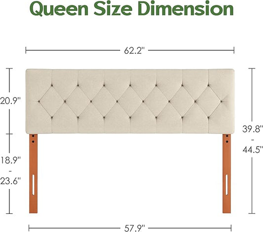 Upholstered Queen Headboard Only for Bed Frame from 49”-62”, Adjustable Height Queen Head Board with Durable Wood Legs, Bed Headboard in Modern Button Design, Beige