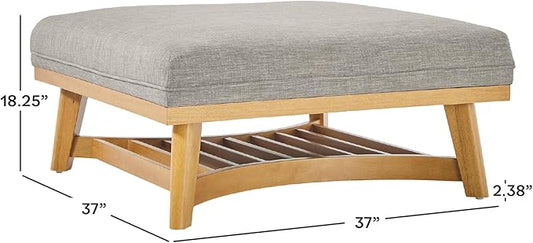Walker Edison Nash Modern Farmhouse Large Oversized Linen Ottoman, Dark Grey