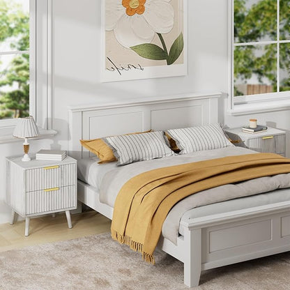 LYNSOM Fluted Dresser and Nightstand Sets 2 Piece, 2-Drawer Nightstands and 6-Drawers Dresser, Wood Bedroom Furniture Set for Home, Bedroom, Hallway, White