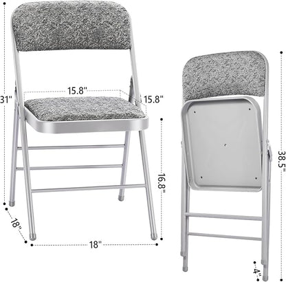 cyclone sound 4 Pack Folding Chairs with Fabric Padded Cushion and Back, Commercial Grade Metal Chairs with Fabric Cushion for Home and Office, for Indoor and Outdoor Events (4, Gray-Fabric)