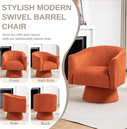Swivel Accent Chair,Modern 360° Swivel Barrel Chair, Corduroy Upholstered Single Sofa for Living Room, Bedroom(Orange)