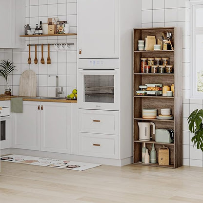 FOTOSOK 6-Tier Open Bookcase and Bookshelf, Freestanding Display Storage Shelves Tall Bookcase for Bedroom, Living Room and Office, Oak