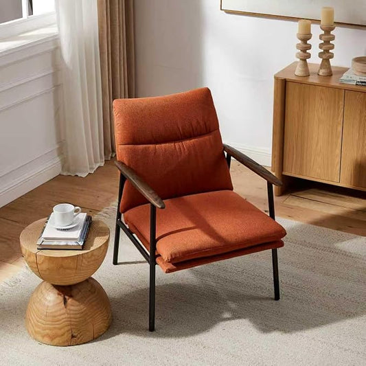 Art Leon Modern Accent Chair - Upholstered Fabric Lounge Chair with Wood Armrests Ergonomic Reading Chair with Metal Frame Living Room Chair for Bedroom, Office Caramel