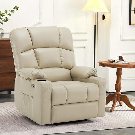 MCombo Oversized Dual Motor Power Lift Recliner Chair Sofa with Massage and Heat for Big Elderly People, Infinite Position, USB Ports, Faux Leather R7688 (Beige, Large-Oversize)