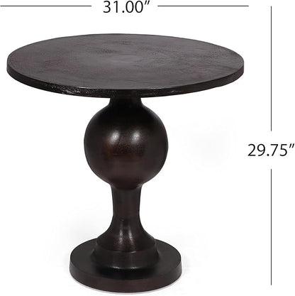 Christopher Knight Home Vintage Aluminum Round Dining Table with Pedestal Base, Table for Dining Set, Suitable for Small Living Areas,Furniture for Kitchen, Dining Room, Party, Raw Bronze