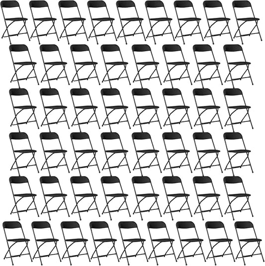 50 Pack Black Plastic Folding Chairs, Portable Party Chairs, Stackable Commercial Seats with Steel Frame for Home Office Wedding Party Indoor Outdoor Events Chairs, 350lbs Capacity