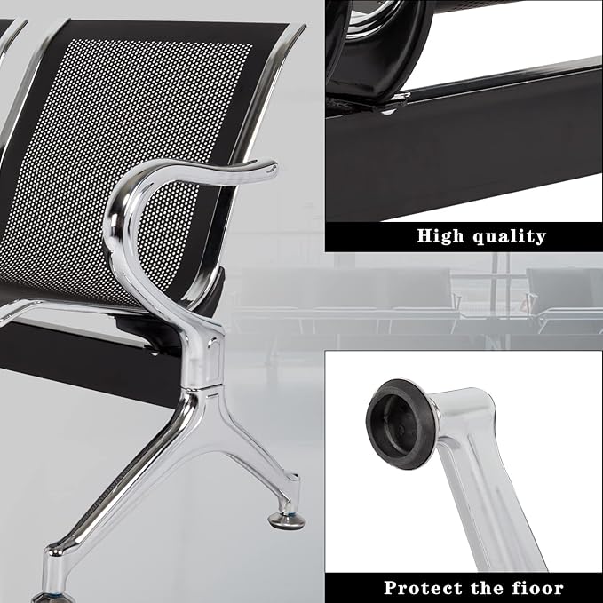 Kinsuite Waiting Room Chair - 3-Seat Airport Reception Lobby Office Bench, Black