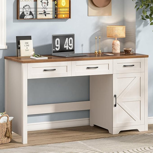 Farmhouse 59" Executive Desk,Computer Desk with 3 Drawers and Storage Cabinet,Workspace for Home Office and Study.