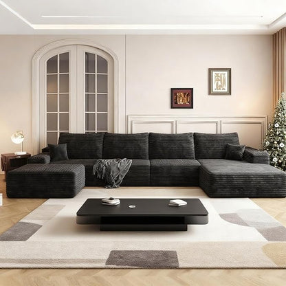 135.4" Oversized Cloud Modular Sectional Sofa, U-Shaped Couches with Ottoman for Living Room, Deep Seat Boneless Couch, 1600lb Weight Capacity, No Assembly Required (Black, Right Facing Chaise)
