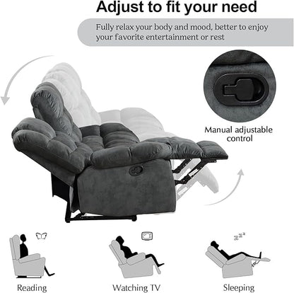 CANMOV Manual Loveseat Recliner, 2 Seat Recliner Sofa Chair with Armrest and Overstuffed Backrest, Couch Set for Living Room, Bedroom, Office, Grey