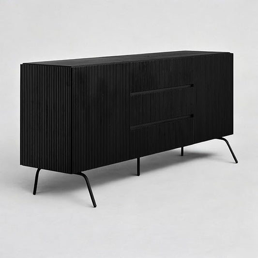 NTC Veil Large Sideboard with 2 Doors and 3 Drawers, Buffet Cabinet with Vertical Groove Design and Metal Legs, Storage Cabinet for Living Room, and Entryway, Effortless Assembly - Burnt Black