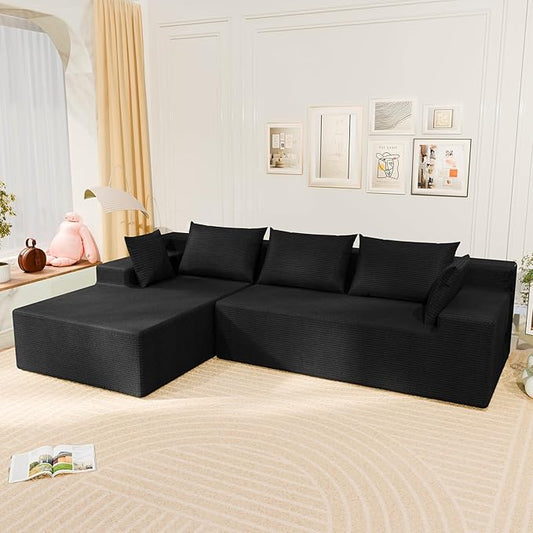 LEVELEVE 107" Cloud Sectional Couch with Deep Seat，Modern Modular Sofa with L-Shape Chaise，No Assembly Required, Upholstered Couches for Living Room Bedroom(Black,Left Facing Chaise)