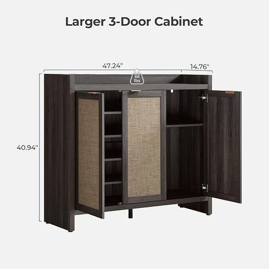 SICOTAS Shoe Storage Cabinet, 30 Pairs Rattan Shoe Cabinet Storage for Entryway, 6-Tier 41" Tall Large Shoe Cabinet, Boho Farmhouse Cabinet with Doors for Entryway Hallway Living Room, Black Oak