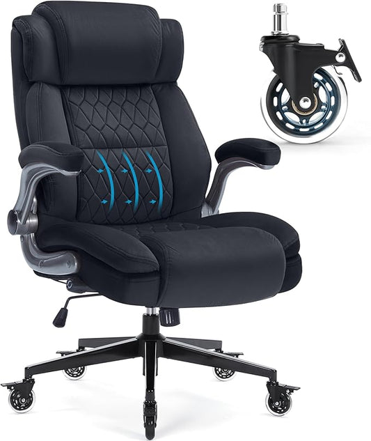 Large High Back Office Chair with Flip Arms- Executive Desk Chair with Locking Wheels, Adjustable Lumbar Support, Ergonomic Breathable Fabric Computer Chair Prevents Cats Scratching