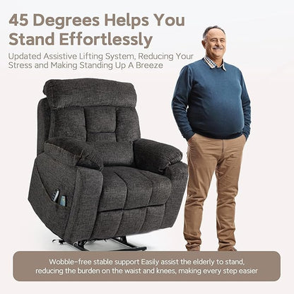 Lazy Boy Recliner Chair with Heated and Massage, 4 Motor Headrest, Lumbar Independent Adjustment Power Lift Recliner with Hidden Cup Holder、Side Pocket、Back Pillow