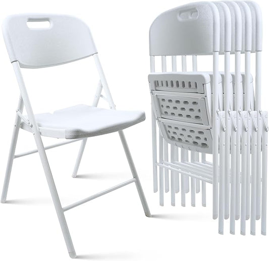6 Pack Folding Chair, 700 lb Weight Capacity,Indoor/Outdoor Heavy Duty Foldable Chairs for Restaurants, Kitchens, Picnics, Races, Parties & Weddings. (6, White)