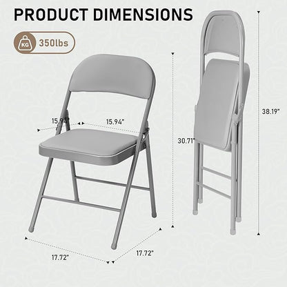 SEALAMB 16 Pack Grey Folding Chairs with Padded Seats & Cushion, Durable Metal Foldable Chairs for Wedding Party, Commercial Chairs for Office School Church Events, 330lb Capacity (Grey-PU, 16 Pack)
