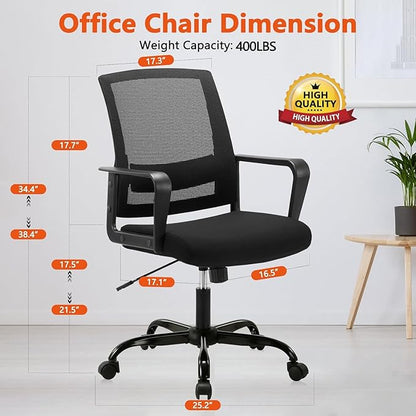 CLATINA Ergonomic Desk Chair, Mid Back Mesh Computer Chair with Lumbar Support and Armrest, Height Adjustable Swivel Chair for Home Office, Black (8PK)