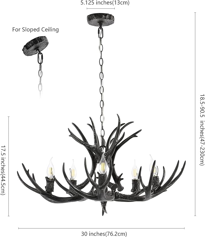 JONATHAN Y JYL6300C Eldora 30" Adjustable Resin Antler 5-Light LED Chandelier, Glam, Rustic,Cottage,Transitional, Dimmable Dining Room, Living Room, Kitchen, Foyer, Bedroom, Black