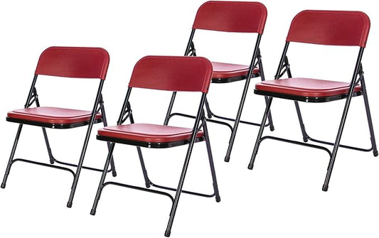 OEF Furnishings OEF800 Series Premium Heavy-Duty Plastic Folding Chairs, Lightweight, Durable Seating for Indoor and Outdoor Use, 500 lb Capacity (4-Pack, Red Plastic with Black Frame)