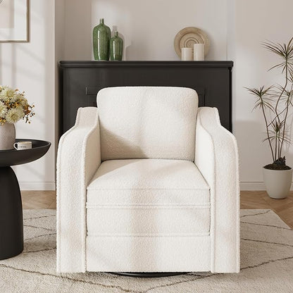 Swivel Accent Chair for Living Room, 30 Inches Barrel Upholstered Armchair, Cozy Modern Arm Chair Single Sofa for Bedroom, Apartment, Reading Room, White