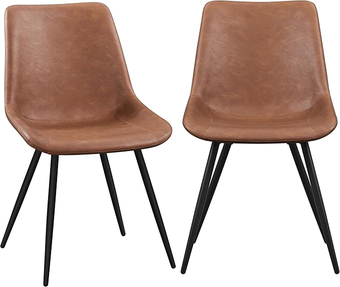 Yaheetech Dining Room Chairs Set of 2 Mid Century Modern Kitchen Chairs with Upholstered Faux Leather and Metal Legs for Dining Room, Living Room, Brown