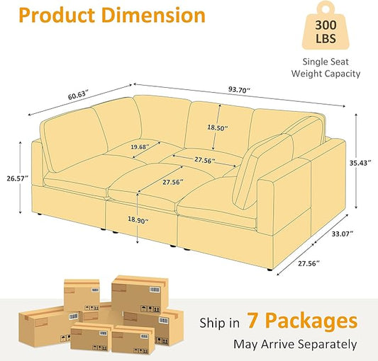 VANOMi Modular Sectional Sofa, Convertible Sofa Couch Modular Sofa with Ottoman, Sectional Sofas for Living Room Small Apartments