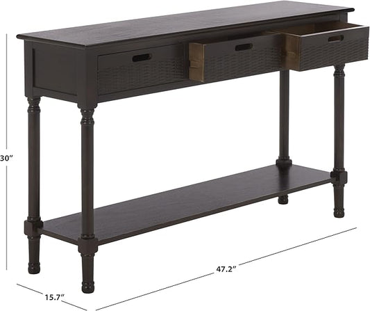 SAFAVIEH Home Collection - Landers Dark Chocolate Console Table with 3 Basket Drawers and 1 Shelf, Farmhouse Accent Entryway Table (CNS5711F)