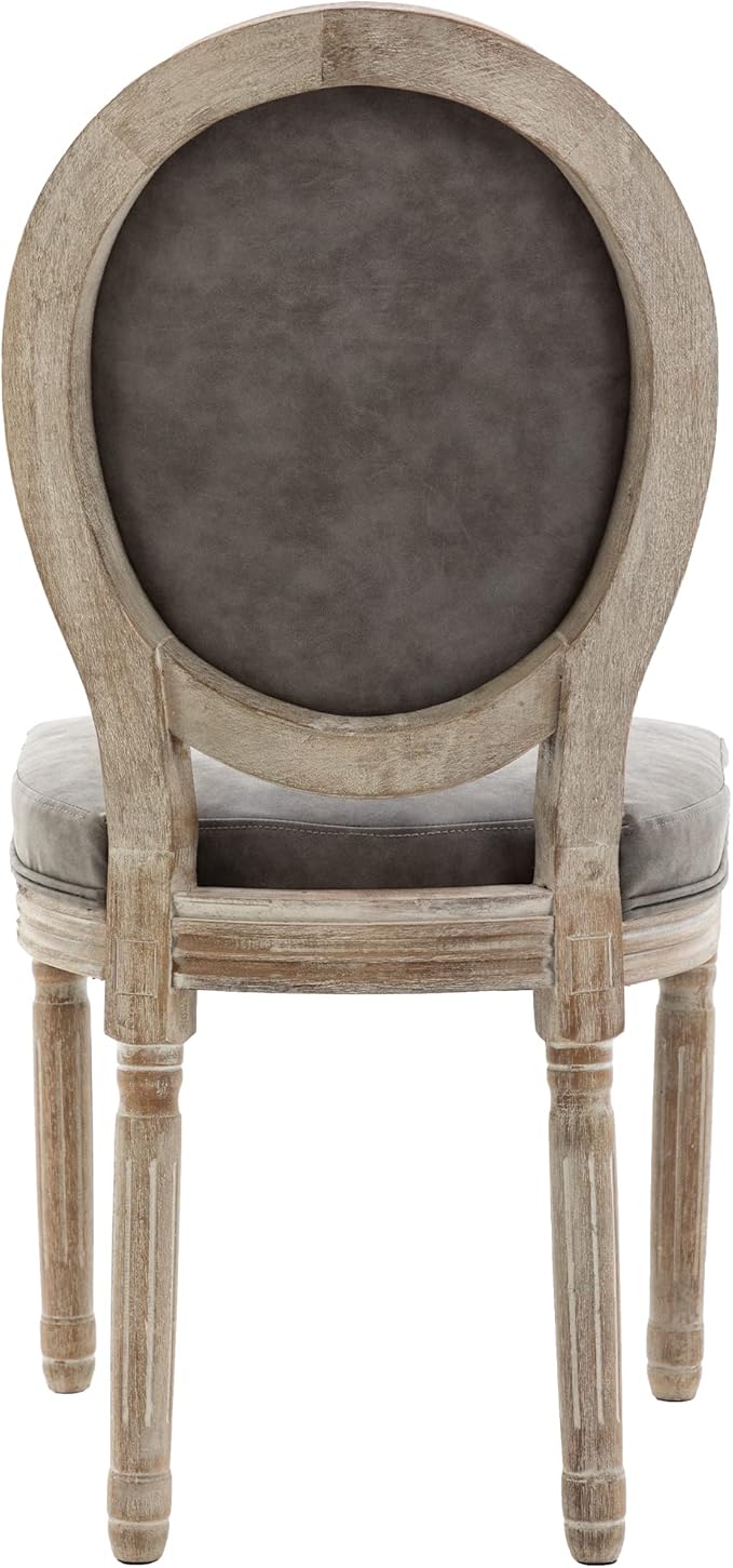 Farmhouse Leather Dining Room Chairs Set of 4 French Dining Chairs with Round Back, Wood Legs, French Bistro Chairs for Dining Room/Living Room/Kitchen/Restaurant, Grey