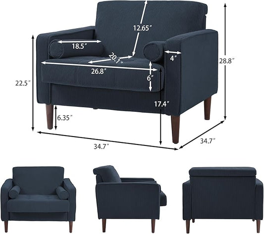 Oversized Accent Chair Set of 1, Corduroy Fabric Mid Century Modern Armchair with Large Seat for Living Room Bedroom Reading