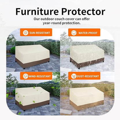 Easy-Going Outdoor Couch Cover - Heavy Duty 3-Seater Patio Sofa Cover, Windproof, Durable (85Wx37Dx35H inch, Beige/Dark Brown)