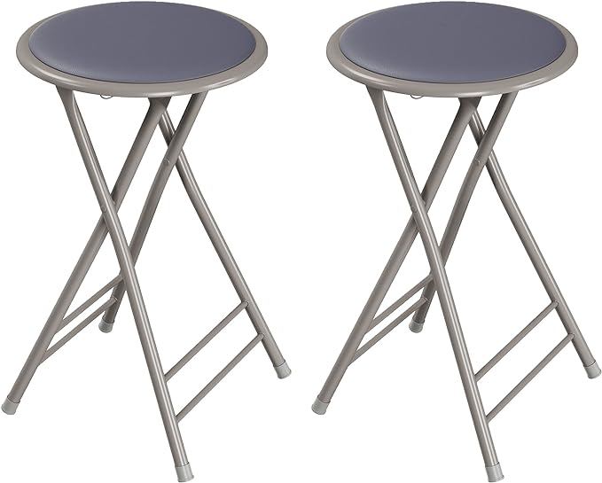Lavish Home Counter-Height Bar Stools - Set of 2 Heavy-Duty 24-Inch Backless Folding Chairs with 225 LBS Capacity for Kitchen or Rec Room (Gray)