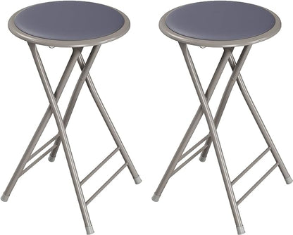 Lavish Home Counter-Height Bar Stools - Set of 2 Heavy-Duty 24-Inch Backless Folding Chairs with 225 LBS Capacity for Kitchen or Rec Room (Gray)