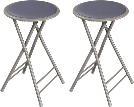 Lavish Home Counter-Height Bar Stools - Set of 2 Heavy-Duty 24-Inch Backless Folding Chairs with 225 LBS Capacity for Kitchen or Rec Room (Gray)