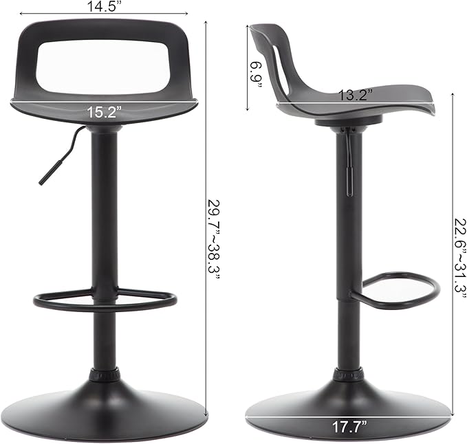 NOBPEINT NOB Contemporary Chrome Air Lift Adjustable Swivel Bar Stool (6 Pieces, Black)
