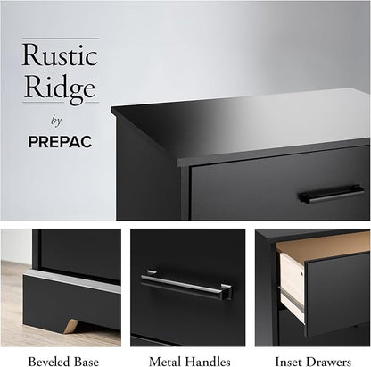 Prepac Rustic Ridge Farmhouse Dresser, Black Dresser for Bedroom, Chest of Drawers with 5 Drawers 18.5" D x 27.5" W x 43.5" H, BBDR-1605-1