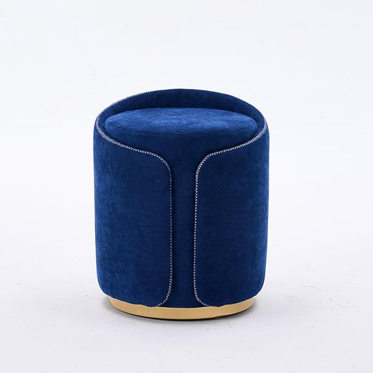 Swivel Vanity Stool with Back Comfy Vanity Chair with Gold Base Modern Round Stool for Makeup Vanity Ottoman Foot Rest for Bedroom livingroom (Navy)