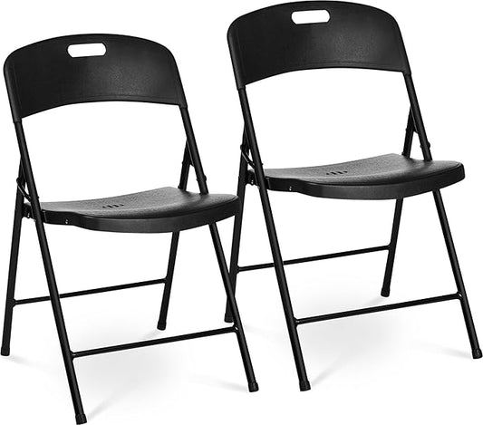 Oline Folding Chair, Indoor Outdoor Plastic Commercial Stackable Foldable Guest Chairs for Events Office Wedding Party Picnic Kitchen Dining, 350lb Capacity (Black, 2 Pack)
