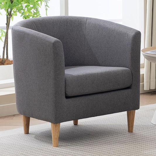 Accent Barrel Chair, Modern Comfy Living Room Chairs with Armrest Small Reading Chair with Cozy Soft Padded for Bedroom Reception Room Cafe, Grey