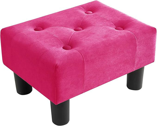 Poofzy Small Foot Stool Ottoman, Velvet Ottoman Foot Rest with Legs, Rectangle Foot Rest for Couch, Footstools and Ottomans Small for Living Room and Entryway (Hot Pink)