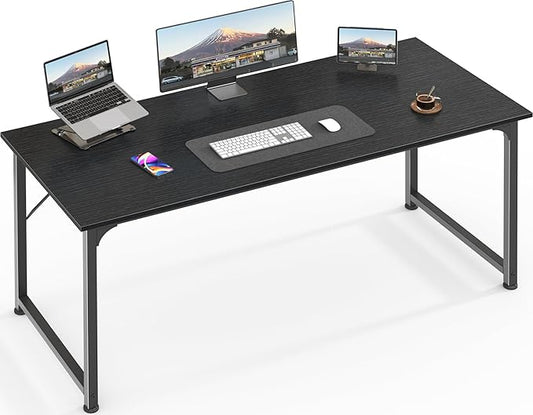 Huuger Computer Desk, 55 Inch Home Office Desk, Gaming Writing Work from Home Study Desk, Large Legroom, Sturdy Metal Frame, Modern Simple, Black