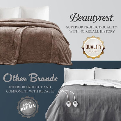 Beautyrest Heated Electric Blanket for Cold Weather, Fast Heating Heated Blanket, Auto Shut Off, Virtually Zero EMF, Multi Heat Setting, UL Certified, Mink King (90 inx100 in)