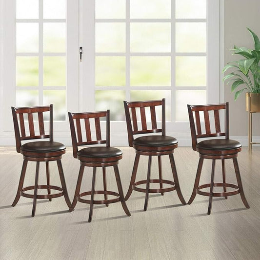 COSTWAY Bar Stools Set of 4, Counter Height Dining Chair, Fabric Upholstered 360 Degree Swivel, PVC Cushioned Seat, Perfect for Dining and Living Room (Height 25''-Set of 4)