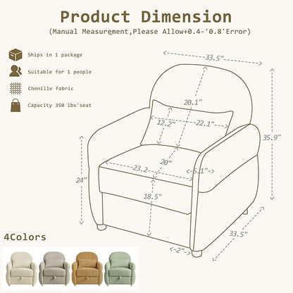 33.5" Mordern Accent Chairs,Reading Chair with Storage,Single Sofa in Chenille Fabric for Living Room, Bedroom and Compact Spaces. (Green)