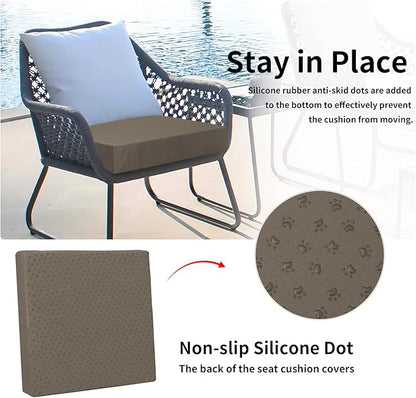 Easy-Going Waterproof Patio Cushion Covers ONLY Cover 20x18x4 inch 2 Pack Replacement Non-Slip Outdoor Seat Cushion Slipcover with Zipper. Taupe