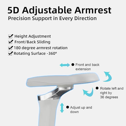 Ergonomic Home Office Desk Chair with Massage Lumbar Support，4D Headrest & 5D Armrests, Reclining Big and Tall 400LBS Mesh Chair with Footrest，Adjustable Back High and Seat Depth(Gray)