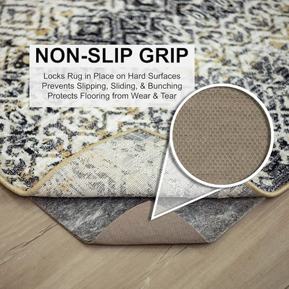 Mohawk Home 8' Square Non Slip Grip Rug Pad 3/8" Thick Dual Surface Felt Cushion + Rubber Gripper - Safe for All Floors